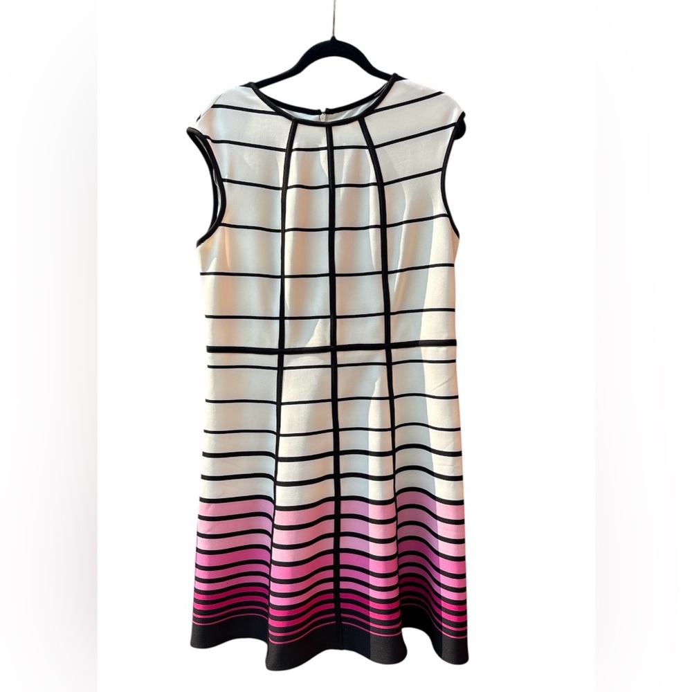 Sandra Darren White and Pink A-Line Mini Dress